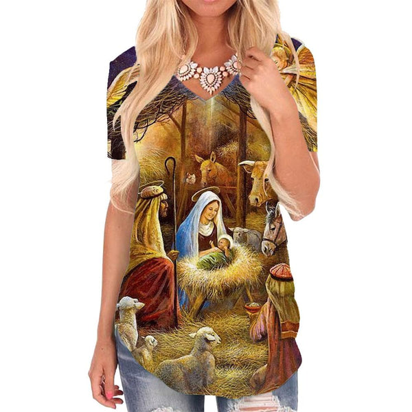 Jesus T Shirt Women Christian Shirt Print Angel Tshirts Printed Animal V-neck Tshirt Galaxy Funny T shirts