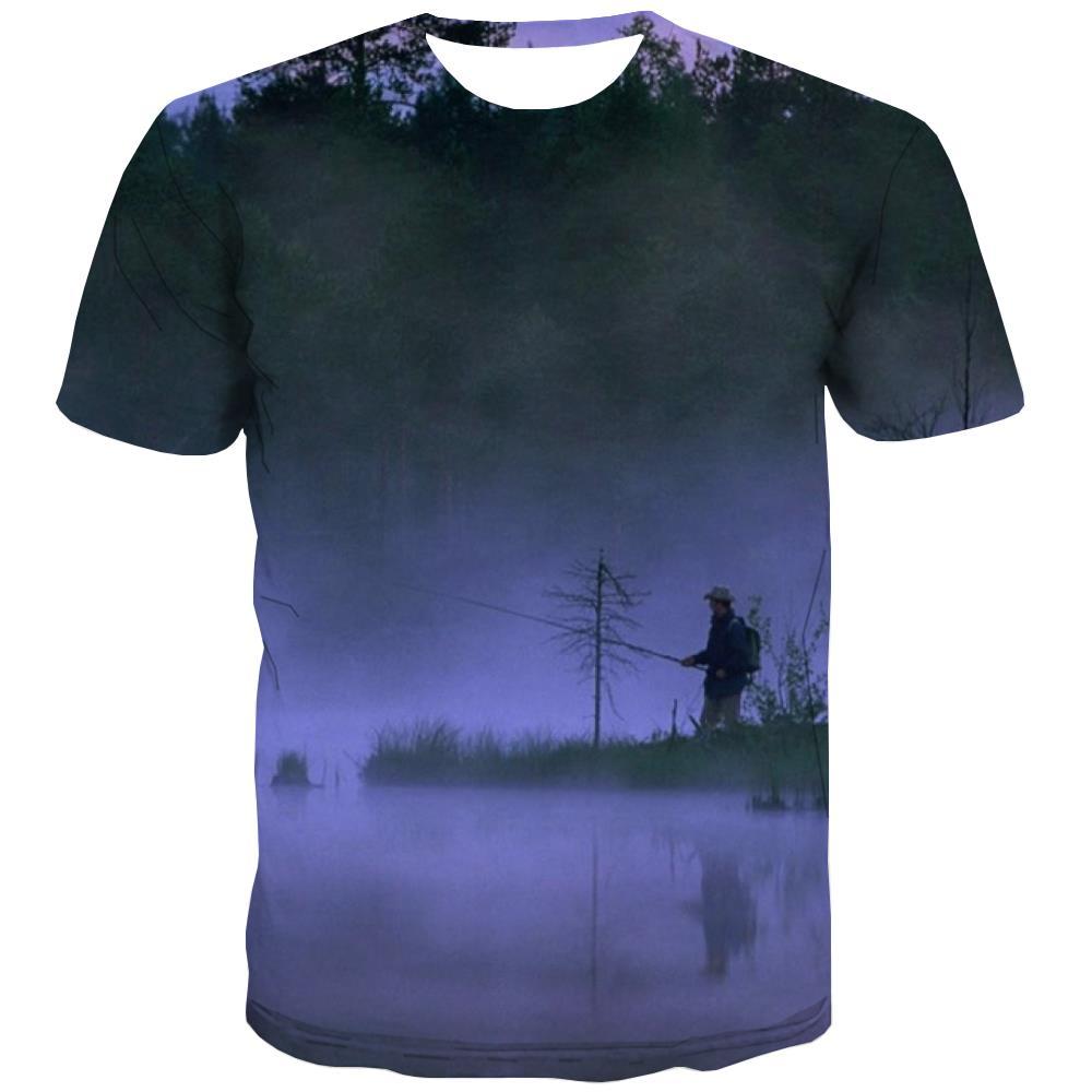 fishing T shirts Men fish T-shirts Graphic lake Tshirts Casual Short Sleeve - KYKU