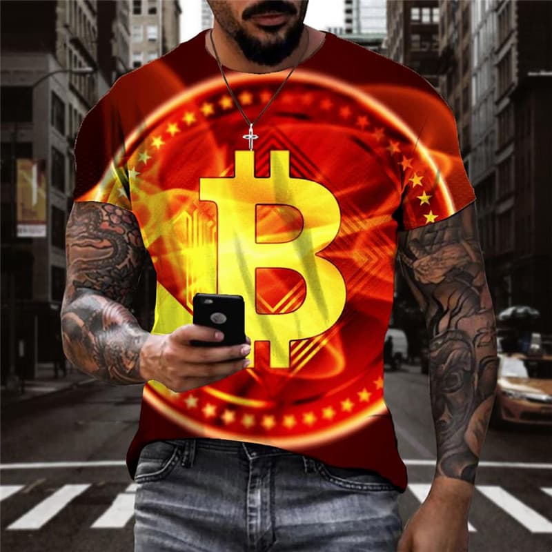 Bitcoin T shirt Men Flame Funny T shirts Red Anime Clothes Retro Shirt Print