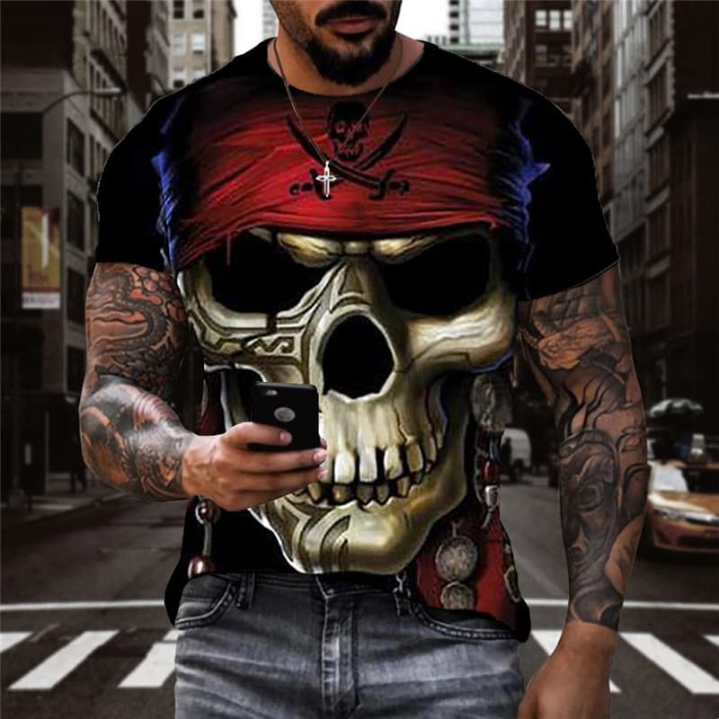 Pirate T shirt Men Skull Anime Clothes Hip Hop Funny T shirts Mens Clothing