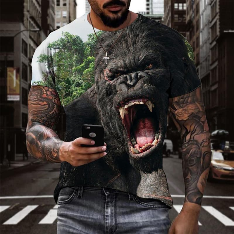 Orangutan T-shirt Men Animal Shirt Print Ferocious Anime Clothes Harajuku Tshirts Casual