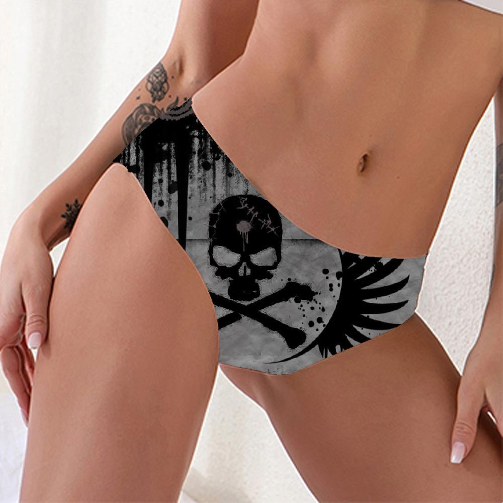 Skull Briefs Women Punk Knickers Wing Underwear Black Tanga Venom Sexy - KYKU