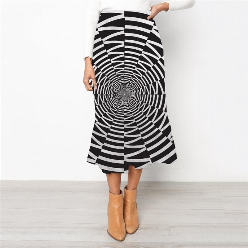 Geometric Skirts Women Psychedelic School skirt Vortex High waist skirts Time Tunnel Rock Frauen Black And White Skirt Ladies - KYKU