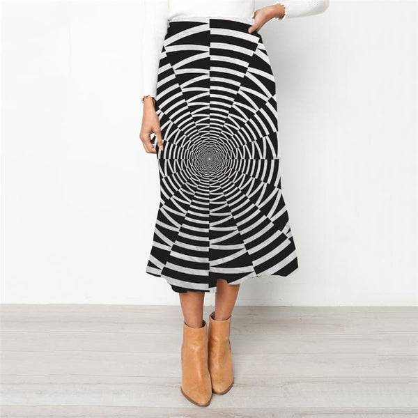 
Geometric Skirts Women Psychedelic School skirt Vortex High waist skirts Time Tunnel Rock Frauen Black And White Skirt Ladies - KYKU
                
