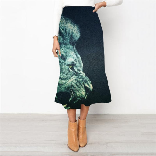 Lion Skirt Women Animal High waist skirts Anime School skirt Green Skirt Ladies Ferocious Rock Frauen - KYKU