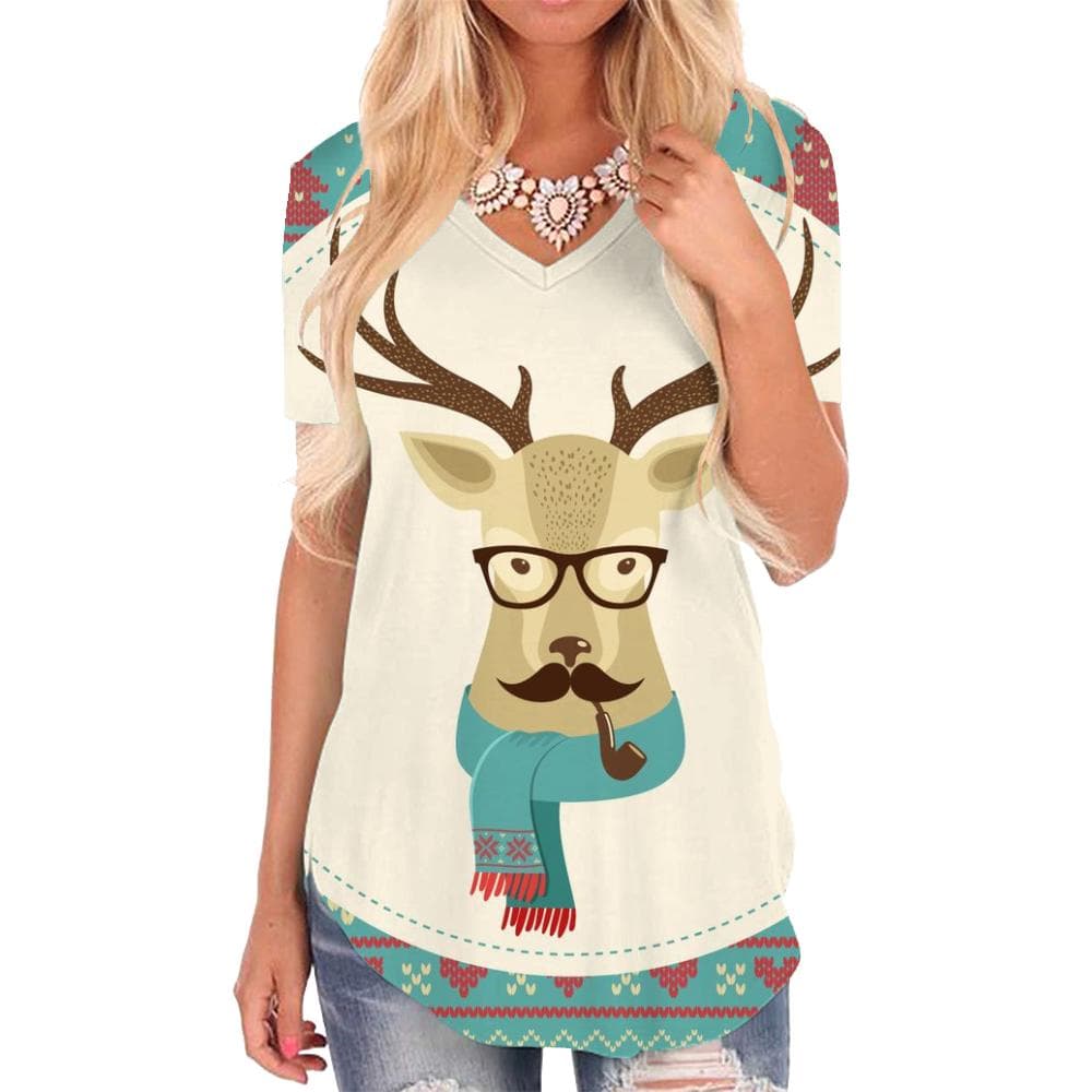 Christmas T-shirt women Deer T-shirts 3d Animal Shirt Print Snowflake Tshirts Printed
