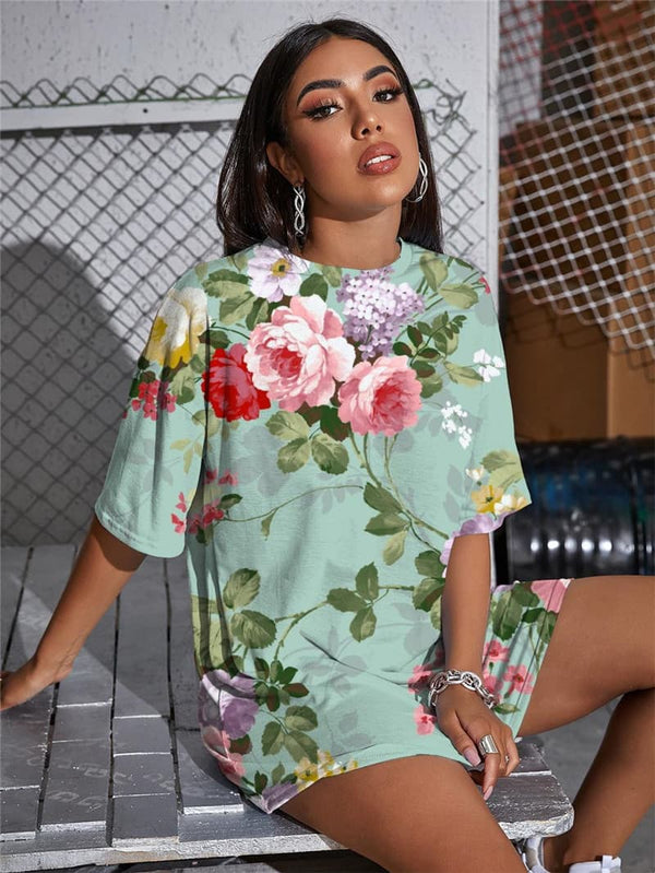 
Flower T Shirt Women Art Tshirt Printed Colorful Gothic Couples Shirt Print
                