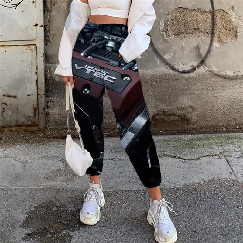 Metal Trousers Women Engine High Waist Pants Gear Jogger Pants Moteur Casual Pant