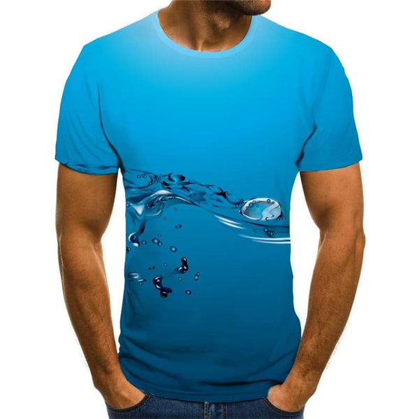 
Water Droplets T shirt Men Blue Shirt Print Harajuku Funny T shirts Novel Anime Clothes
                