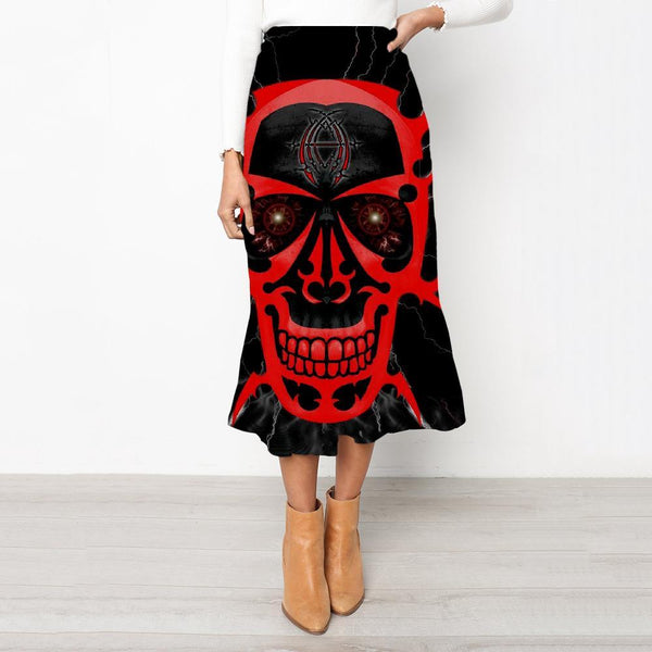 Skull Skirt Women Punk Skirt Ladies Red High waist skirts Devil Rock Frauen - KYKU