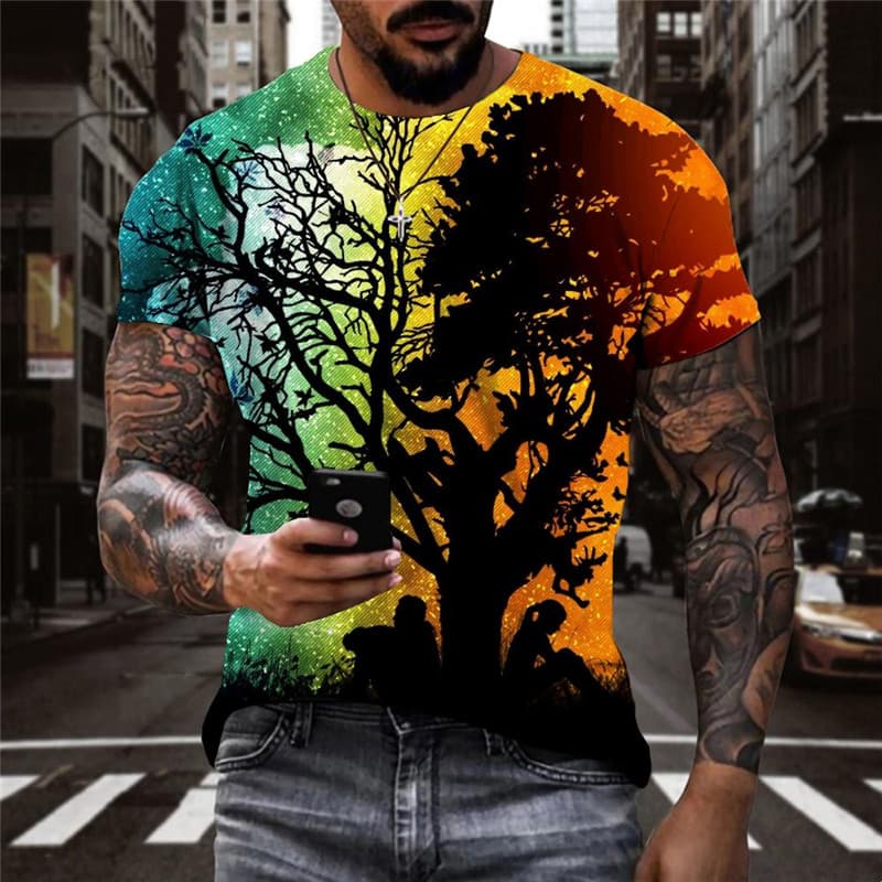 Galaxy T-shirt Men Moon Funny T shirts Tree Anime Clothes Harajuku Tshirts Casual