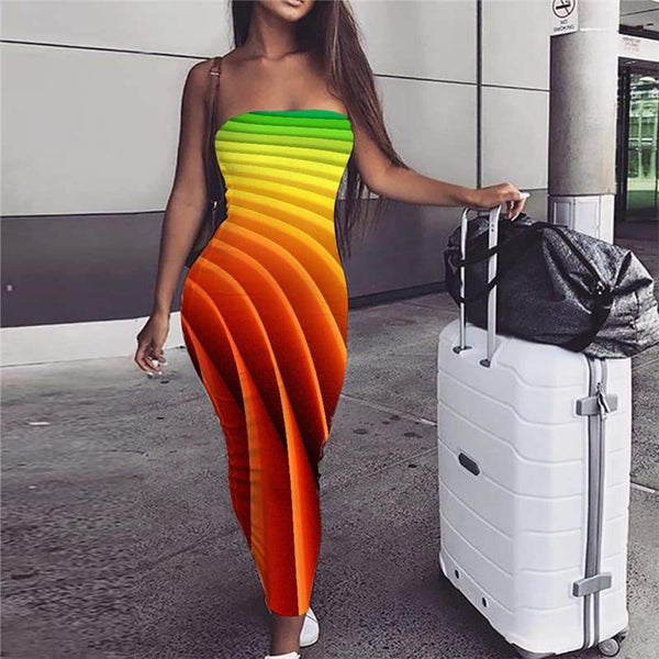 Geometric Dress Women Psychedelic 3d Print Vortex Sundress Rainbow Bodycon Dress - KYKU