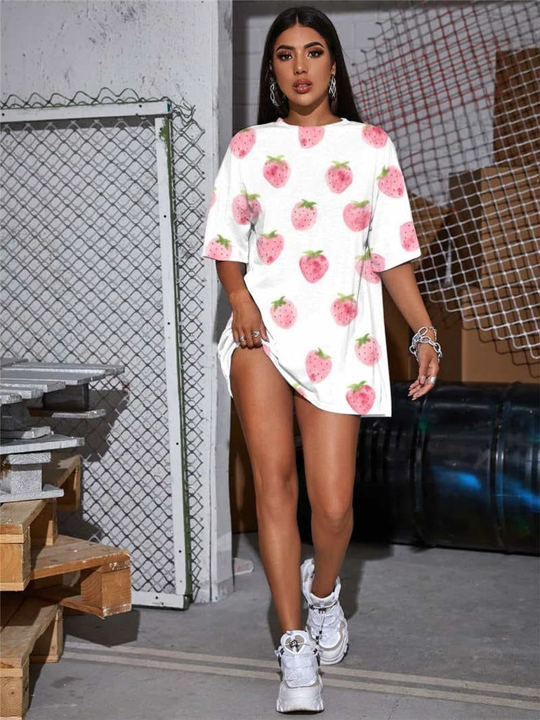 Strawberry T-shirt Women Lovely Funny T shirts Painting Punk Rock Harajuku Summer