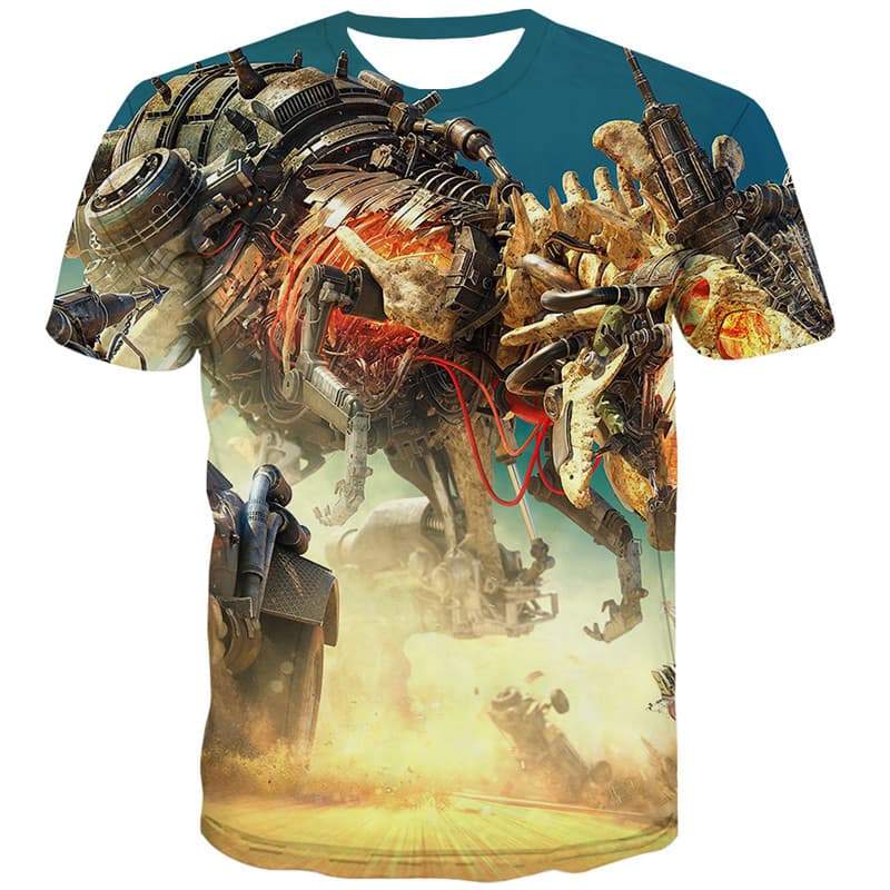 Mechanical T shirts Men Punk T-shirts 3d Rock Tshirts Cool Metal Shirt Print War Tshirts Novelty - KYKU