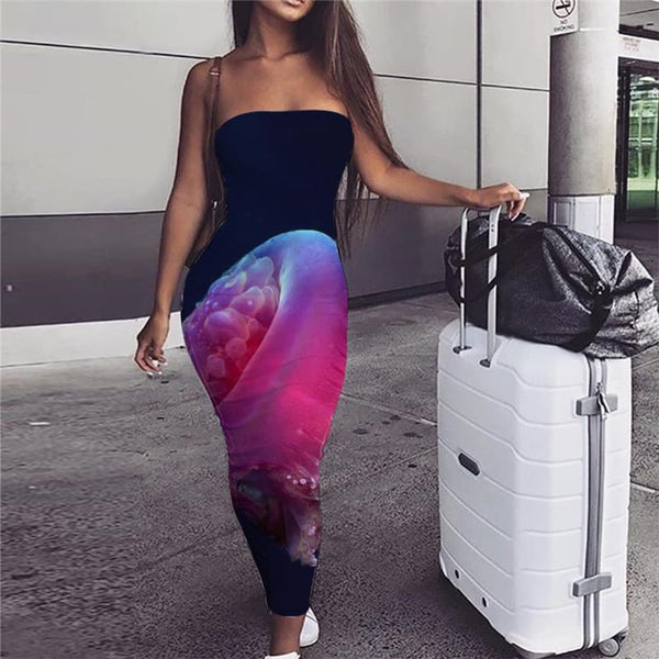 Jellyfish Dress Women Fish Party Purple 3d Print  Sundress Animal Ladies Dresses