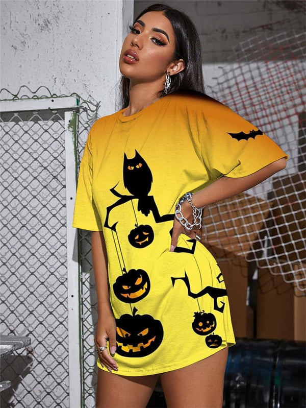 
Pumpkin T-shirt Women Halloween Shirt Print Bat Punk Rock Moon Funny T shirts
                