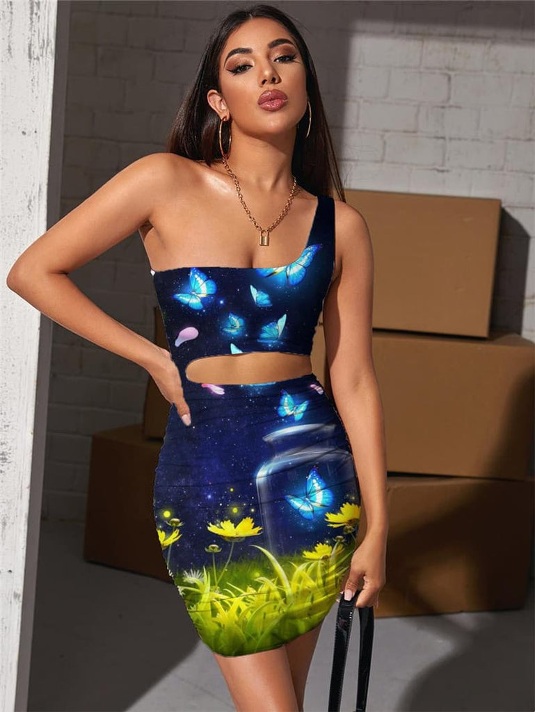 Butterfly Dresses Women Flower Bodycon Dress Animal 3d Print Galaxy Pleating