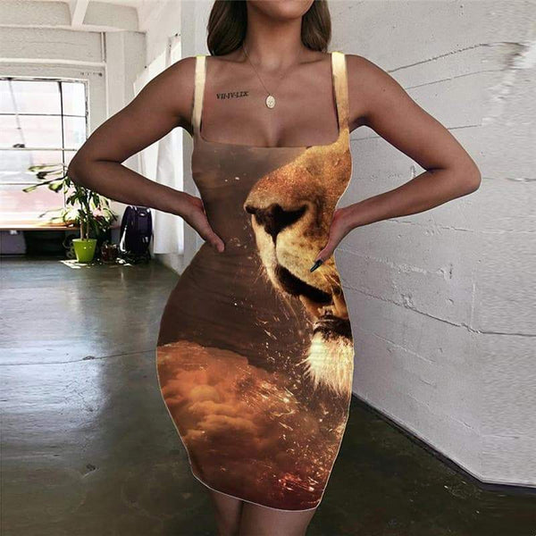Lion Dresses Women Animal Sundress Anime 3d Print Nebula Ladies Dresses Harajuku Vestido Sexy - KYKU