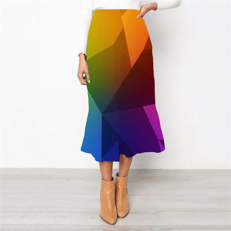 geometric Skirt Women Psychedelic School skirt vortex Skirt Ladies square High waist skirts rainbow Rock Frauen - KYKU