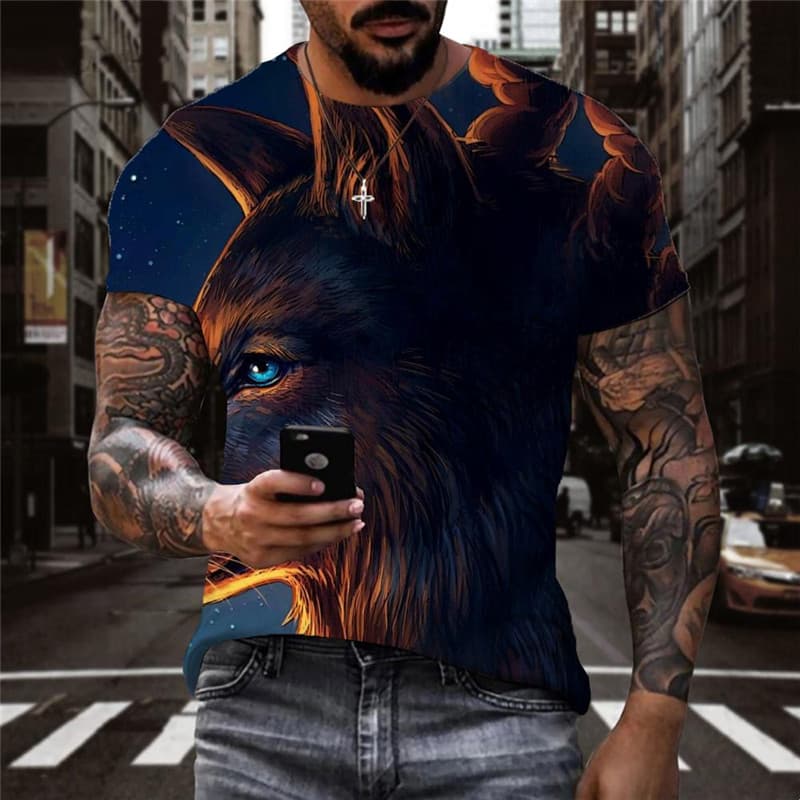 Wolf T-shirt Men Animal T-shirts 3d Moon Anime Clothes Street Funny T shirts