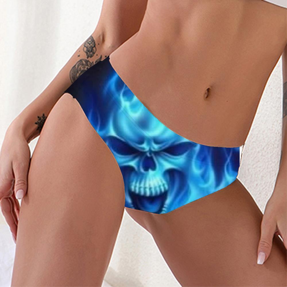 Skull Panties Women Punk Knickers Blue Underwear Flame Lingerie Female - KYKU