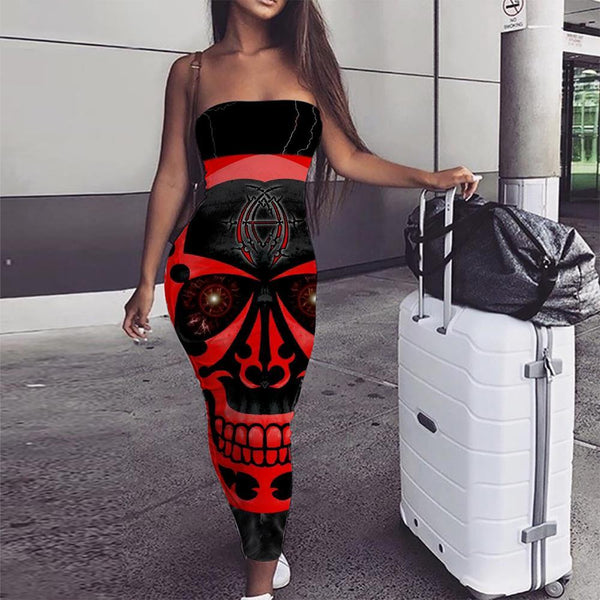 Skull Dress Women Punk Sundress Red Bodycon Dress Devil Vestido Sexy - KYKU