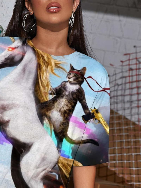 
Unicorn T-shirt Women Cat Tshirt Printed Rainbow T-shirts 3d Flame Punk Rock
                