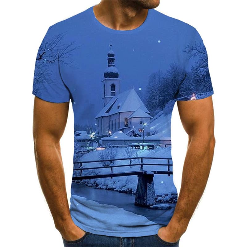Christmas T-shirt Men Christmas Tree Shirt Print Snow Tshirt Printed New Year T-shirts 3d
