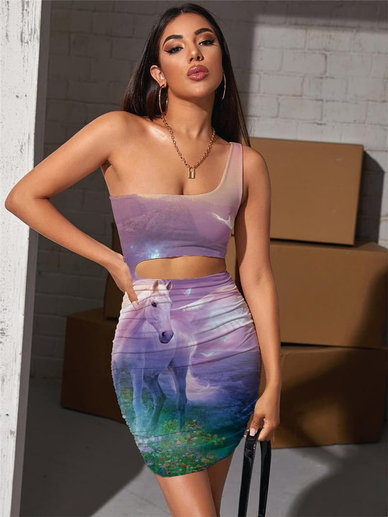 Unicorn Dresses Women Animal Halter Sleeveless Bird Vestido Sexy Harajuku 3d Print