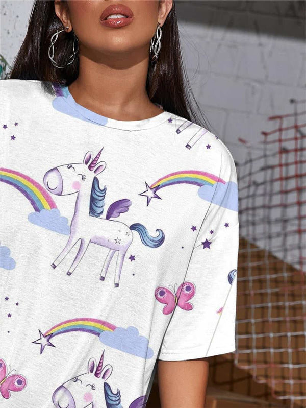 
Unicorn T-shirt Women Butterfly Summer Rainbow Gothic Cloud Shirt Print
                