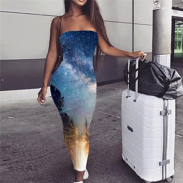 Galaxy Dress Women Space Bodycon Dress Universe sleeveless Forest Sundress Flame Vestido Sexy