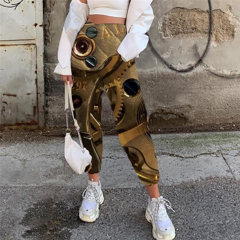 Metal Trousers Women Engine High Waist Pants Gear Trouser Art Jogger Pants