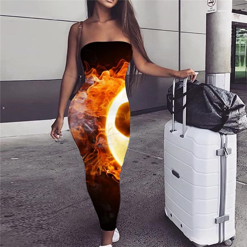 Flame Dress Women Ball Vestido Sexy Movement Bodycon Dress Hip Hop Party