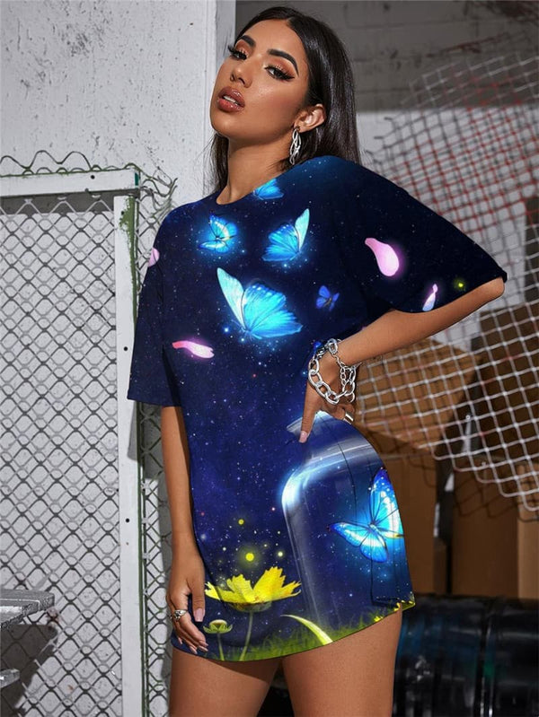 
Butterfly T-shirt Women Flower Punk Rock Animal Gothic Galaxy Tshirt Printed
                