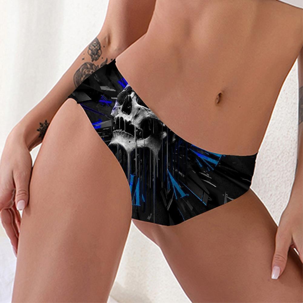 Skull Panties Women Punk Lingerie Female Blue Seamless Devil Knickers - KYKU