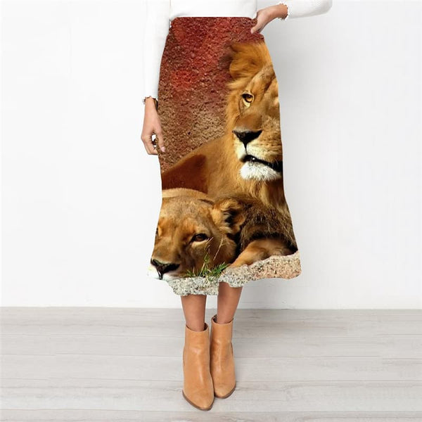 Lion Skirts Women Animal Skirt Ladies Anime Rock Frauen Lovely High waist skirts Family School skirt - KYKU