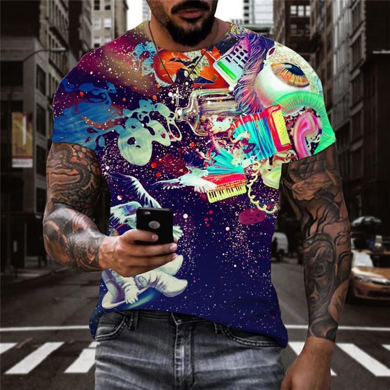 Astronaut T-shirt Men Space Anime Clothes Universe Shirt Print Black Tshirt Printed