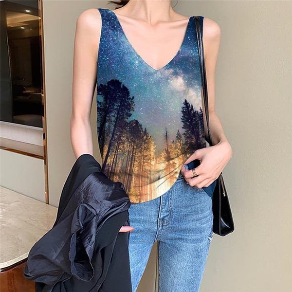 Galaxy Tank-Top women Space Anime Clothes Universe Sleeveless 3d Forest Tank Tops Casual Flame Funny Top