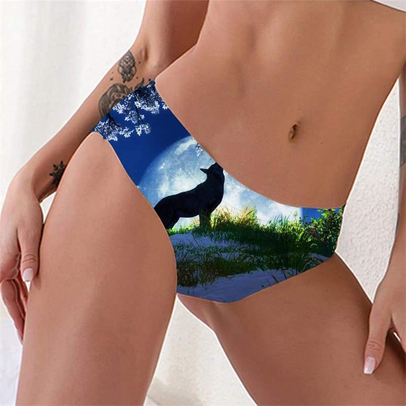 Wolf Briefs Women Animal Lingerie Female Anime Pantys Moon Tanga Flower Seamless - KYKU