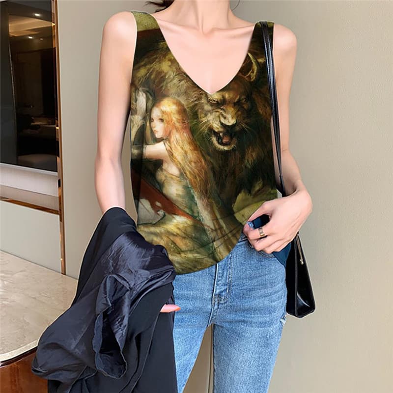 Lion Tank Top Women Animal Funny Top Anime Anime Clothes Graffiti Sleeveless 3d War Vest Print