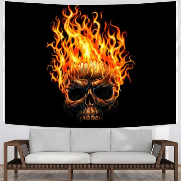 
Skull Tapiz Punk Wall Tapestry Flame Rug Wall Black Tenture Mandala Wall Hanging
                