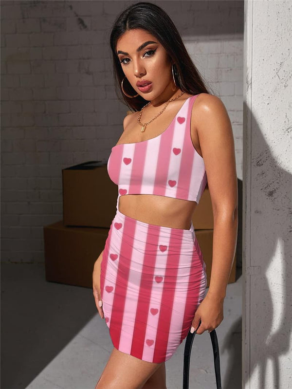 
Stripe Dress Women Love Halter Sleeveless Abstract Vestido Sexy Harajuku Pleating
                