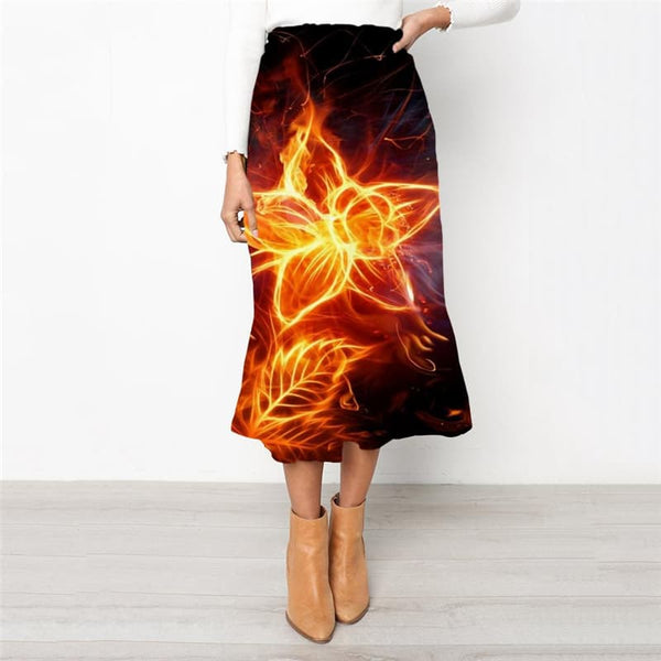 Flame Skirts Women Flower High waist skirts Art Skirt Ladies Womens Clothing