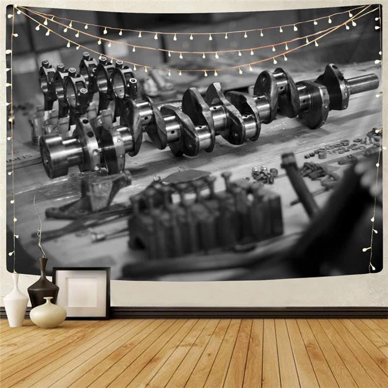 Metal Tapiz Engine Wall Tapestry Gear Tenture Mandala Black Home Tapestrys