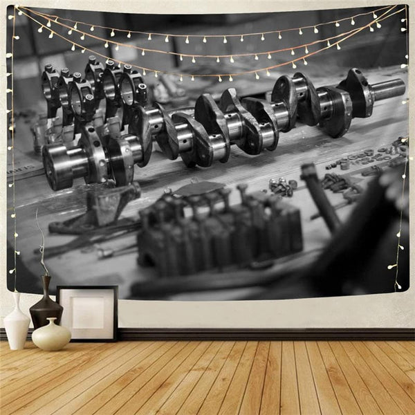 Metal Tapiz Engine Wall Tapestry Gear Tenture Mandala Black Home Tapestrys