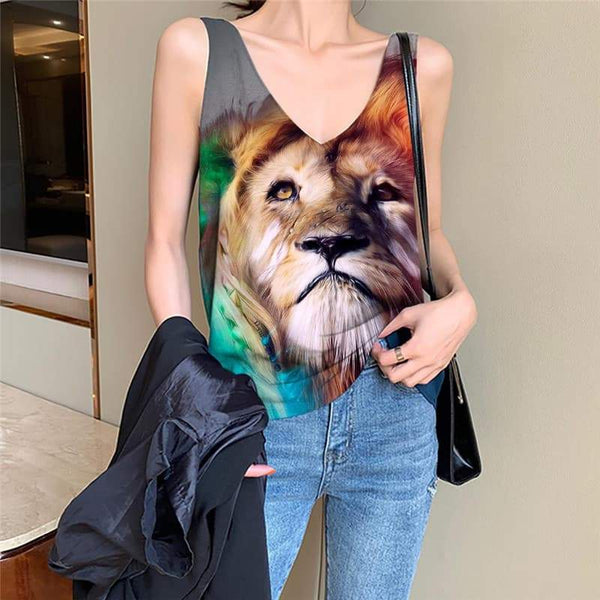 Lion Tank Top Women Animal Vest Print Anime Funny Top Colorful Anime Clothes Nebula Tank Tops Casual - KYKU