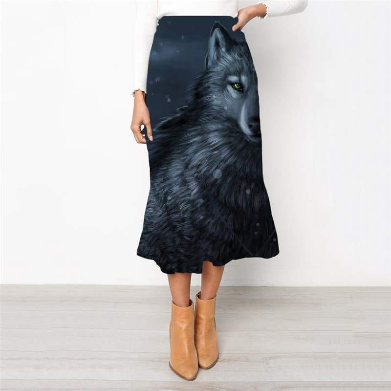 Wolf Skirts Women Animal Rock Frauen Anime High waist skirts Moon Skirt Ladies - KYKU