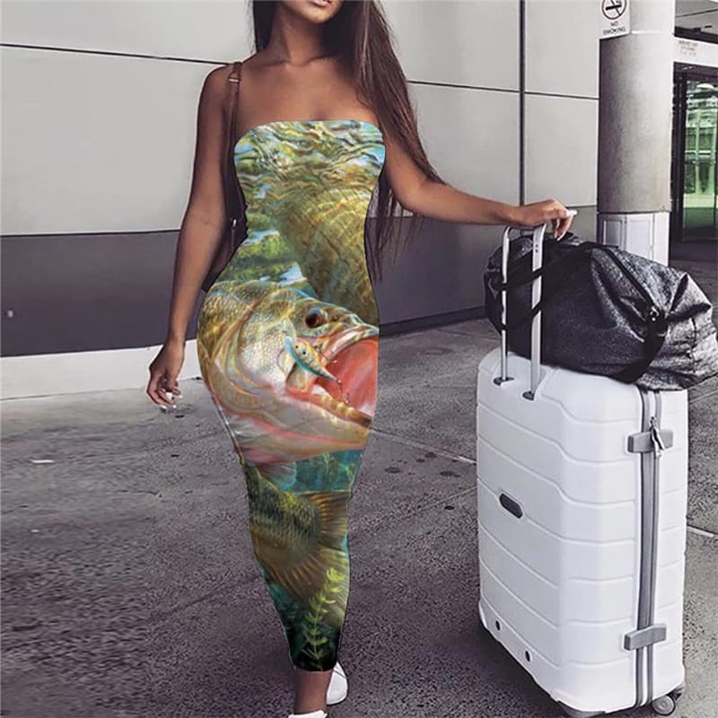 Fish Dress Women Fisherman Bodycon Dress Metal Sundress Animal Boho Ocean Ladies Dresses