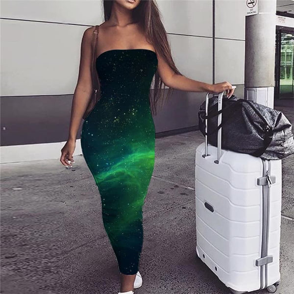 Galaxy Dress Women Space Ladies Dresses Universe Vestido Sexy Nebula Boho Green 3d Print