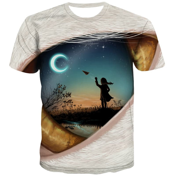 Eye T-shirt Men Moon Tshirts Cool Galaxy Tshirts Novelty Novel Tshirt Printed Landscape Tshirts Casual